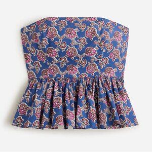 NWT J. Crew Collection Blue Floral Peplum Boho Pleated Strapless Top Size 6